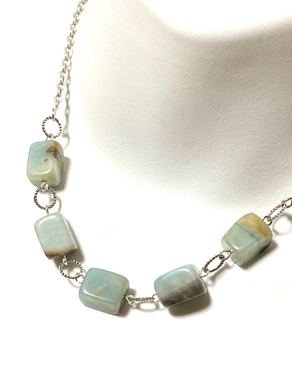 2/$20, Natural Pale Teal Calcite Necklace, Geometric Gemstone Short Necklace